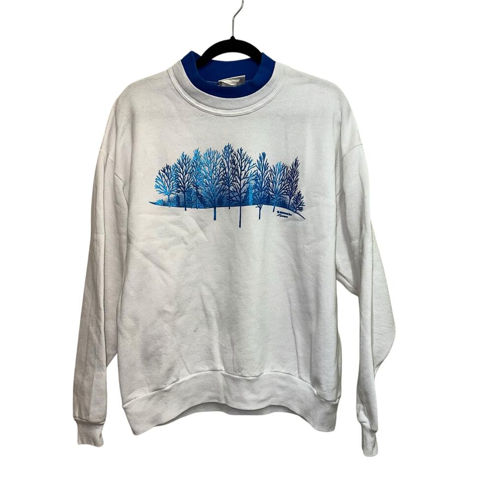 Vintage Morning Sun Sweatshirt Large Nature Graphic Trees 90s Cozy Crewneck